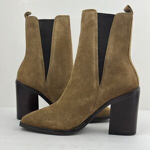 Marc Fisher Kristie Heel Boots Suede Camel Leather Womens Size 6.5